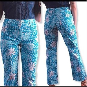 Lilly Pulitzer Teal Floral and Tiger Print Pants